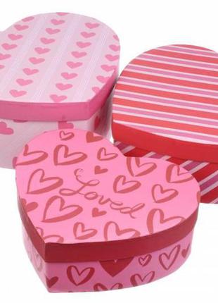 Набір подарункових коробок у формі серця рожевих "loved" (комплект 3 шт)