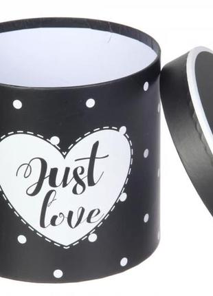 Набір круглих подарункових коробок "just love" чорних (комплект 3 шт)2 фото
