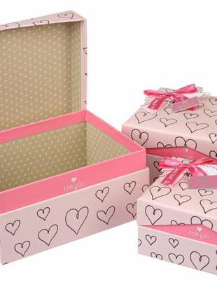 Набор подарочных коробок розовых "сердечки" 21х15,5х10 см (комплект 3 шт)
