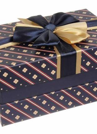 Набір подарункових коробок синіх з бантом (розм l-28,5х21,5х12,8 см), комплект 3 шт відео2 фото