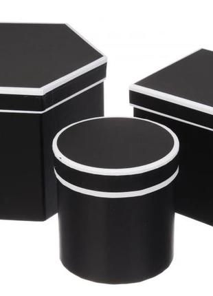 Набір подарункових коробок чорних 22.5x20x15cm різної форми (комплект 3 шт)1 фото