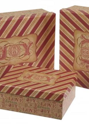 Набір подарункових коробок коричневих в смужку "joy" 30.2x22x9.5 см прямокутних (комплект 3 шт)