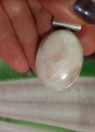 Кулон натуральный камень сколесцит в индийском серебре1 фото