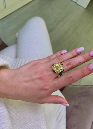 Кольцо женское массивное серебро 925 камни фианиты большим желтым камнем брендовое snake змея в стиле dolce gabbana3 фото