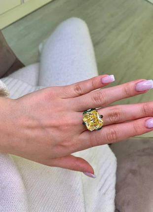 Кольцо женское массивное серебро 925 камни фианиты большим желтым камнем брендовое snake змея в стиле dolce gabbana1 фото
