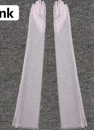 Перчатки женские сетка фатин длинные вечерние1 фото