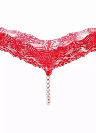 Еротичні трусики з перлами, червоного кольору - розмір універсальний1 фото