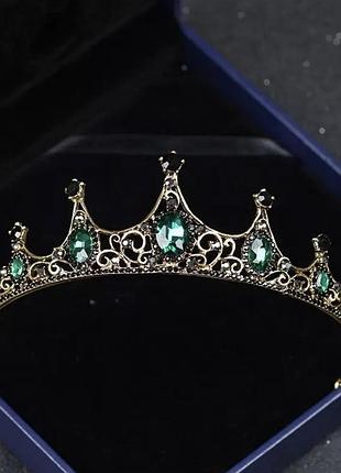 Корона 👑 /диадема на голову зеленая черная тиара с зелеными камнями 💚