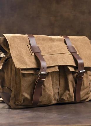 Стильный мужская сумка светлая коричневая тканевая канвас casual  кежуал кэжуал