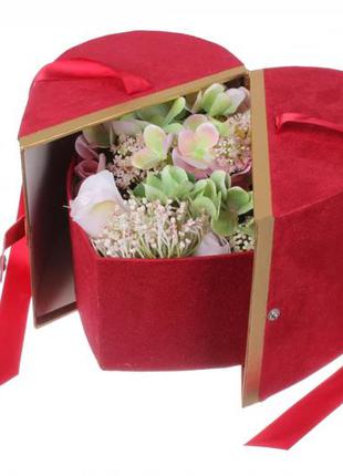 Подарункова коробка для квітів оксамитове складне серце 24.7x23x17cm