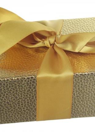 Італійські подарункові збірні картонні коробки 13*10*6 см золотисті з атласним бантом (упаковка 2 шт)2 фото