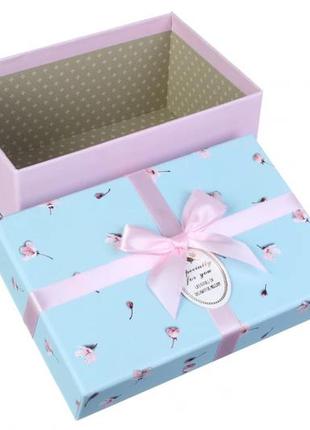 Набор подарочных коробок прямоугольных голубых с цветами (комплект 3 шт)4 фото