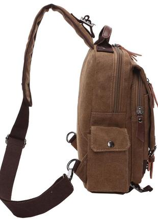 Рюкзак слинг одна лямка тканевый канвас коричневый прочный городской стильный3 фото