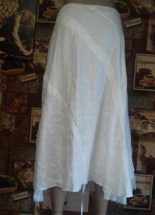 Orwell белоснежная ассиметричная льняная юбка,р.l2 фото