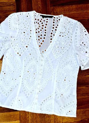 Ажурная хлопковая белоснежная блуза zara1 фото
