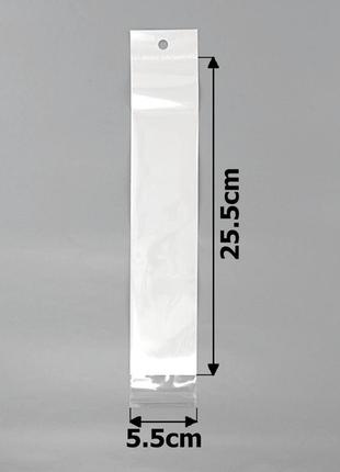 Пакеты прозрачные упаковочные 5.5 х 25.5 см  с белым фоном c липкой лентой, 100 шт видео