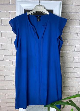 Синие платье с воланами мини h&m прямого кроя4 фото