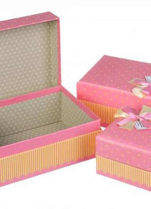 Набір подарункових коробок у вигляді скриньки з бантиком рожеві (комплект 3 шт)1 фото