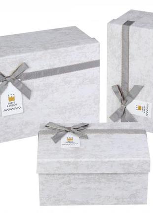 Набор подарочных коробок прямоугольных серых с бантом (комплект 3 шт)
