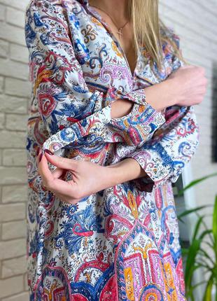 Платье туника zara длинная блузка в орнамент в цветы7 фото