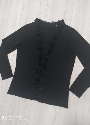 Женская черная трикотажная кофта кардиган без застежки размер 46-485 фото
