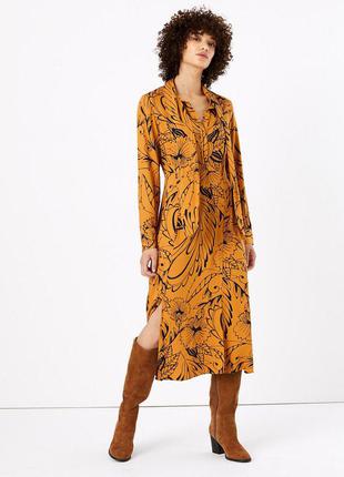 Платье -рубашка миди с бантом на шеи в цветочный принт m&s(размер 36-38)1 фото