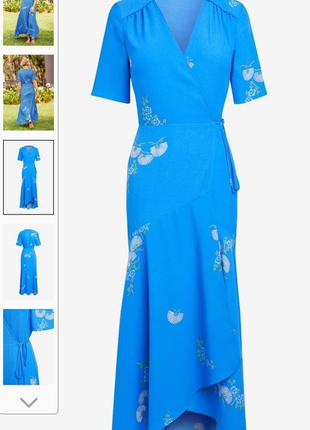 Голубое платье макси в нежный цветочный принт на запах emma willis (размер 12)9 фото
