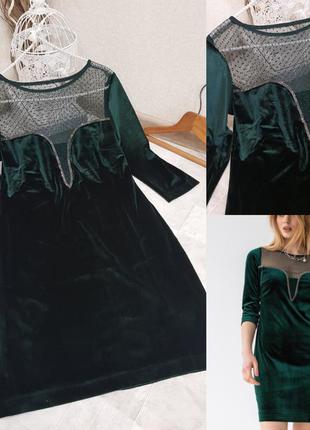 Розкішне велюрову сукню зі стразами💎колір темно зелений)