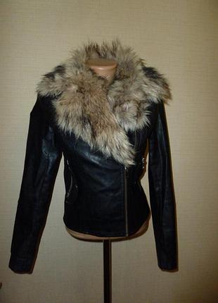 Шкіряна куртка, косуха, р 6 ( xxs) river island хутро