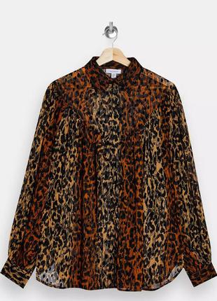 Коричневая oversized-блузка с набивкой флок в звериный принт topshop (размер 36-38)5 фото