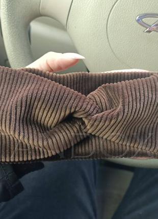 Повязка (чалма) женская из вельветовой ткани коричневого цвета