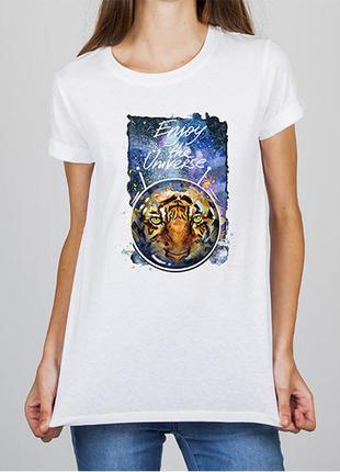 Женская футболка с принтом тигр "enjoy the universe" push it