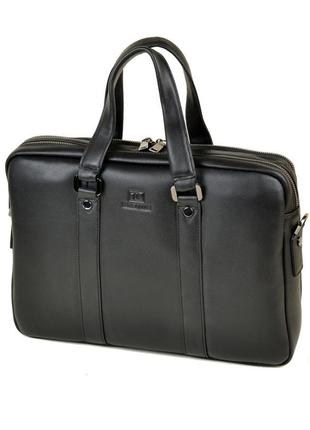 Чоловіча шкіряна сумка-портфель bretton чорного кольору з плечовим ременем