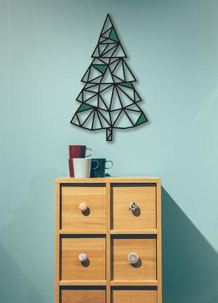 Декоративна дерев'яна картина абстрактна модульна полігональна панно  ялинка з вставками 30*50 см3 фото