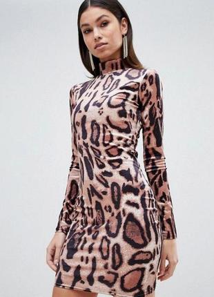 Бархатное леопардовое платье гольф