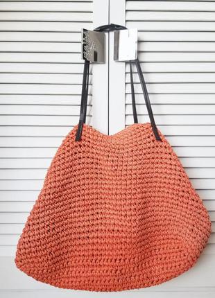 Велика плетена сумка пляжна сумка bershka тоут шоппер літня сумка на плече4 фото