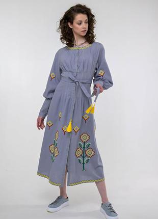 Вишита сукня меланка сіра1 фото