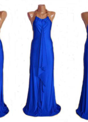 Платье макси в пол праздничное или  вечернее с вертикальным воланом и цепями / рыбка / м1 фото