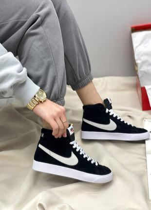 Жіночі замшеві чорно-білі високі кеди nike blazer mid vintage '77 🆕