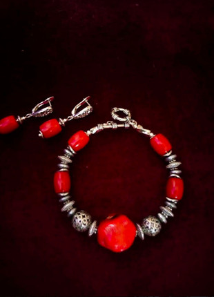 Дизайнерське кольє сережки браслет не тонований червоний корал бохо чокер плаття джинси сумка-топч4 фото