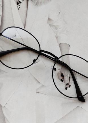 Ретро имиджевые очки с прозрачной линзой  серебро