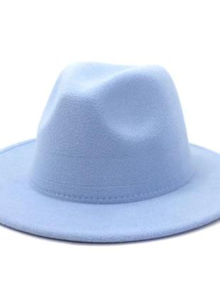 Стильная  фетровая шляпа федора голубая