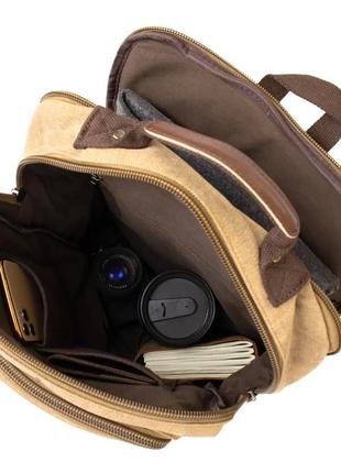 Рюкзак чоловічий місткий для ноутбука світлий бежевий пісочний канвас текстиль 2 відділення5 фото