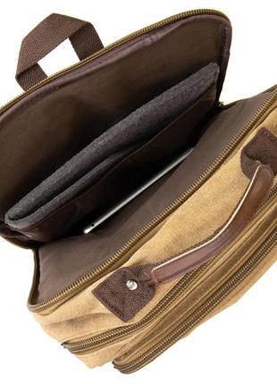 Рюкзак мужской вместительный для ноутбука светлый бежевый песочный канвас текстиль 2 отделения4 фото