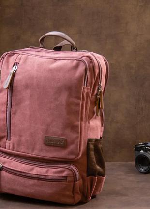 Рюкзак жіночий для ноутбука 15" 15.6" світло бордовий малиновий тканина канвас текстиль 2 відділення1 фото
