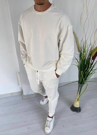 Спортивный мужской костюм молочный костюм белый мужской спортивный костюм  коттон