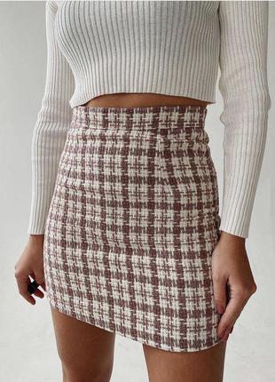 Жіноча стильна  тепла рожева спідниця в гусячу лапку   розмір м-44