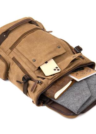 Рюкзак дорожный для ноутбука 17" мужской светлый бежевый песочный текстиль ткань канвас4 фото
