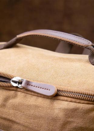 Рюкзак дорожный для ноутбука 17" мужской светлый бежевый песочный текстиль ткань канвас6 фото