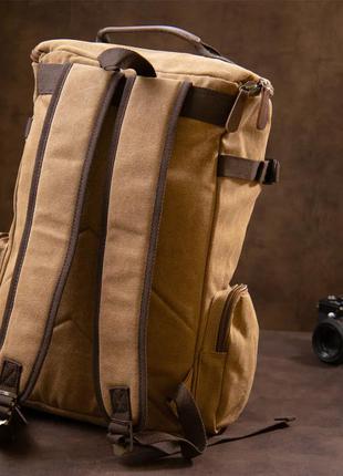 Рюкзак дорожній для ноутбука 17" чоловічій світлий бежевий пісочний текстиль тканина канвас2 фото